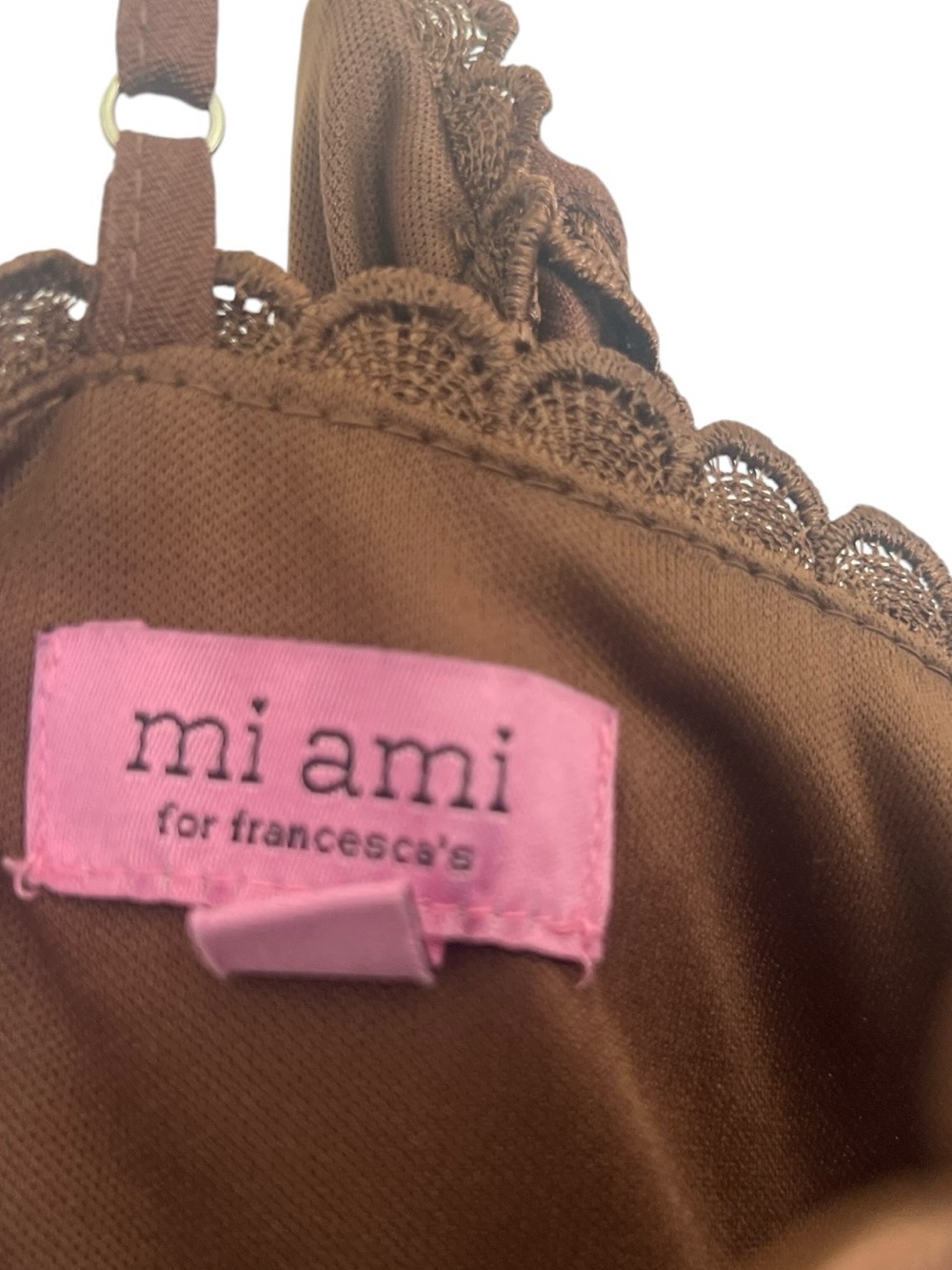 Mi Ami Francesca’s Brown Ruffled Spaghetti Strap Top - Picture 4 of 4